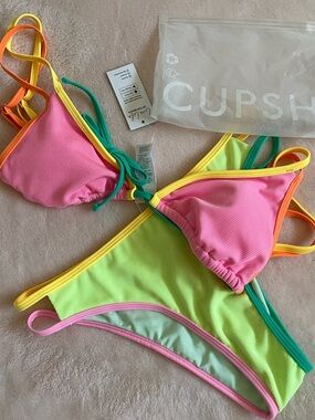 ☀️👙🩴CUPSHE Colorblock Ribbed Bikini Set Size M